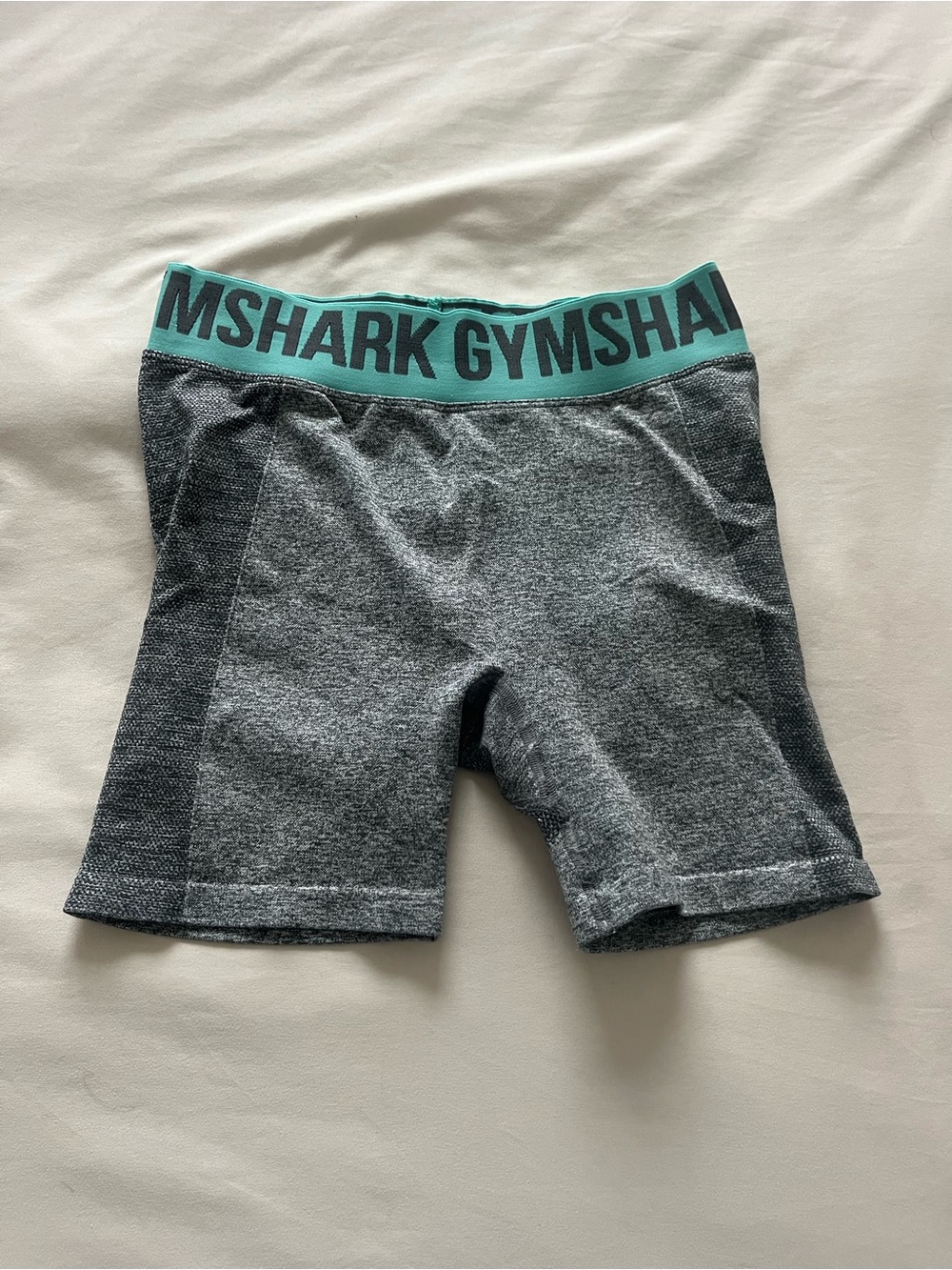 Gymshark Gray Bike Shorts with Teal Logo Waistband